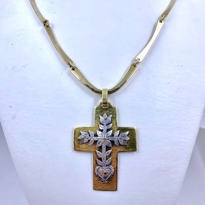 JEEP COLLINS Vintage Sterling And Brass Cross Necklace